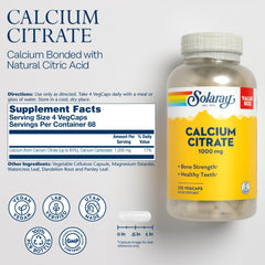 Solaray Calcio Citrato 1000mg - etiqueta explicando ingredientes y garantía
