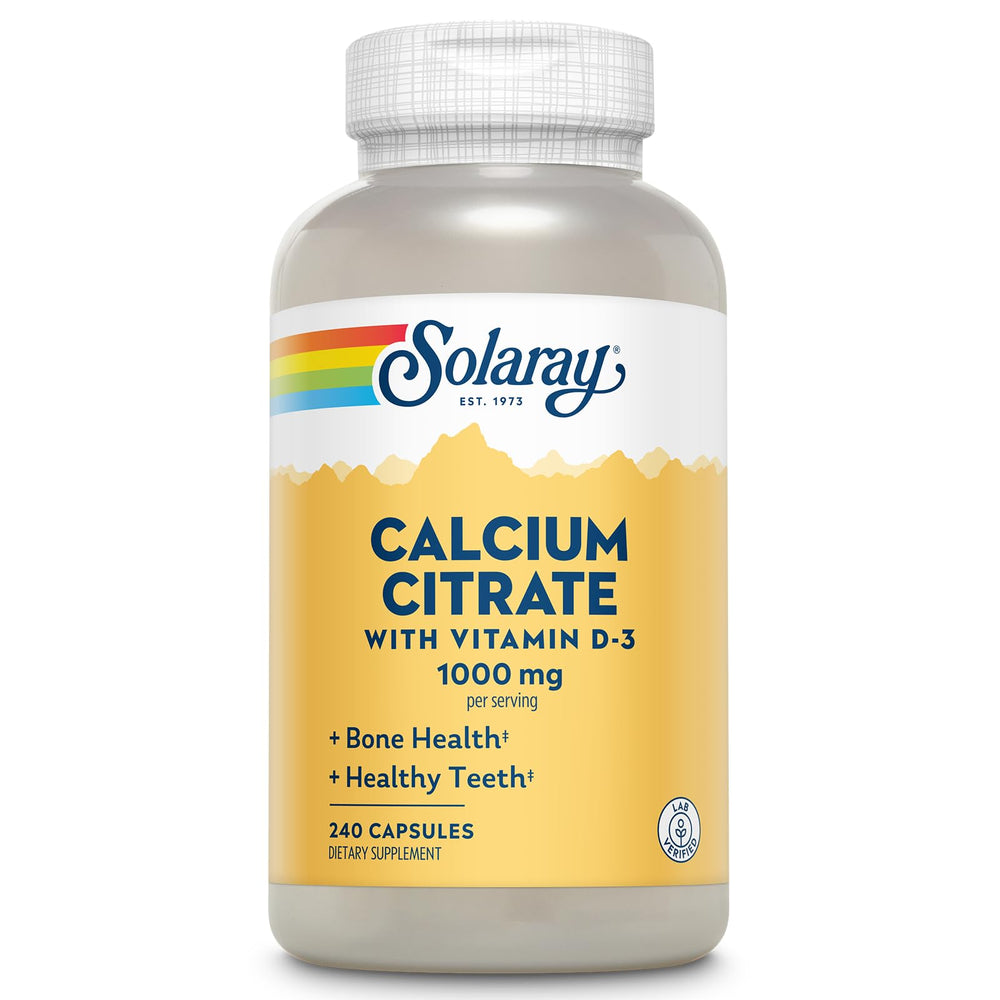 Solaray Calcio Citrato D3 1000 mg, bote, soporte suave para huesos y dientes.