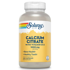 Solaray Calcio Citrato D3 1000 mg, bote, soporte suave para huesos y dientes.