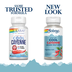 SOLARAY Cayena Extrema etiqueta, diseño claro para identificar este suplemento culinario.