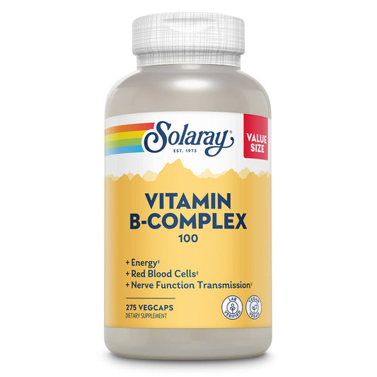 SOLARAY Complejo B 100 mg, cápsulas, potencia energía diaria para apoyo metabólico.