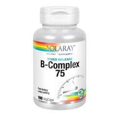 SOLARAY Complejo B 75 mg, caja de producto y empaque.