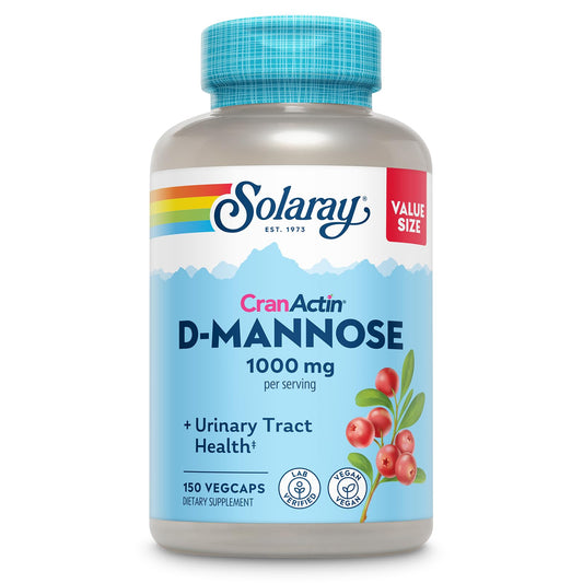 SOLARAY D-Mannose CranActin bottle – convenient capsules for daily urinary wellness support.