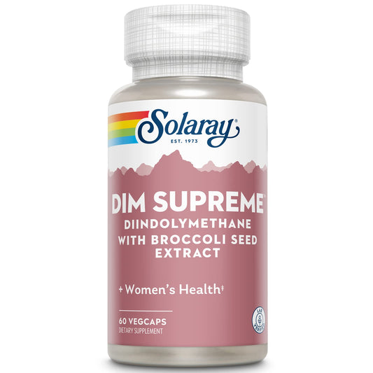 SOLARAY DIM Supreme botella frontal de 100 mg para bienestar femenino.