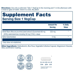 SOLARAY Dopabean 333mg en etiqueta, información clara de ingredientes