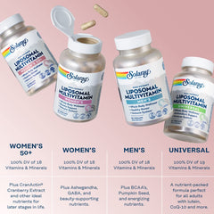 SOLARAY etiqueta nutricional en primer plano que destaca vitaminas y porcentajes