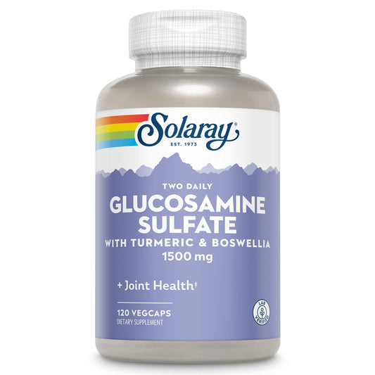 SOLARAY Glucosamina Sulfato 1500 mg en botella para soporte de articulaciones.