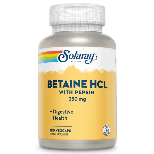 Solaray HCl con pepsina en frasco de cápsulas vegetales, apoyo digestivo suave para comidas copiosas