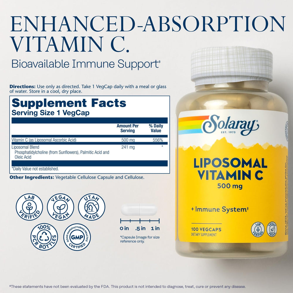 SOLARAY Liposomal Vitamin C 500 mg, cápsulas para soporte diario
