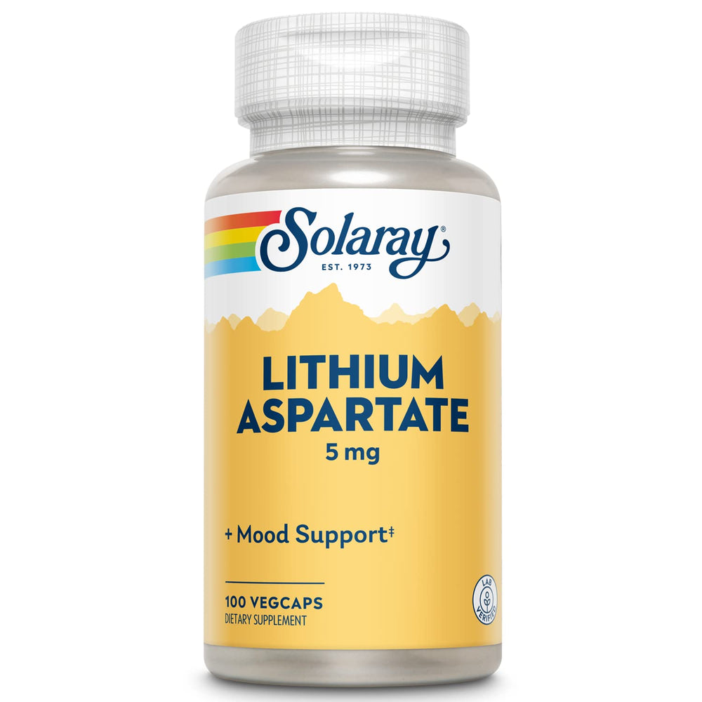 SOLARAY Litio Aspartato 5 mg cápsula: suplemento diario de minerales para equilibrio.