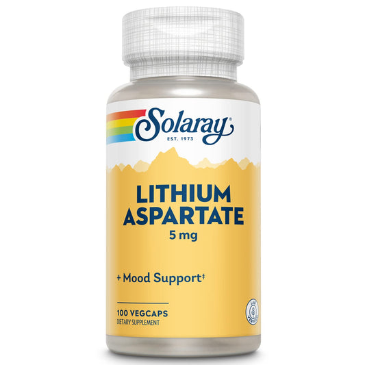 SOLARAY Litio Aspartato 5 mg cápsula: suplemento diario de minerales para equilibrio.