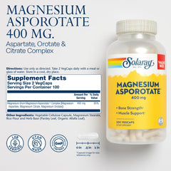 SOLARAY Magnesium Asporotate 400 mg en cápsulas, uso diario cómodo.