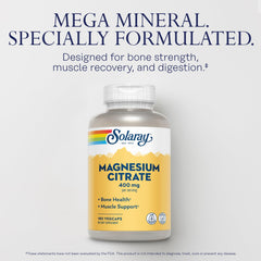 Solaray Magnesium Citrate: etiqueta con dosis e ingredientes