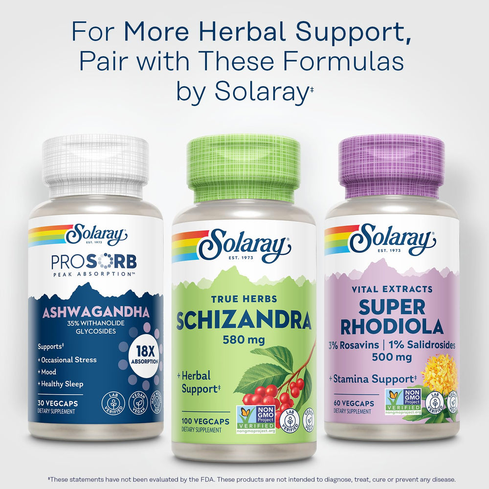 SOLARAY Schizandra producto en estante, complemento para estilo de vida saludable.