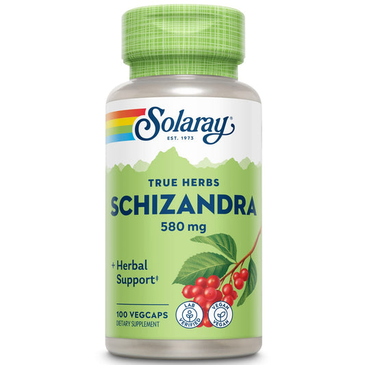 SOLARAY Schizandra bayas 580 mg en botella, apoyo a la rutina diaria.