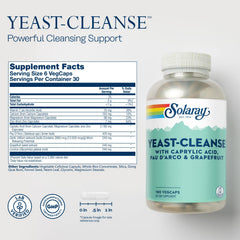 Solaray Yeast-Cleanse cápsulas vegetarianas en primer plano, textura visible