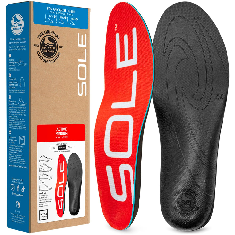 SOLE plantillas frontal del empaque mostrando soporte y diseño