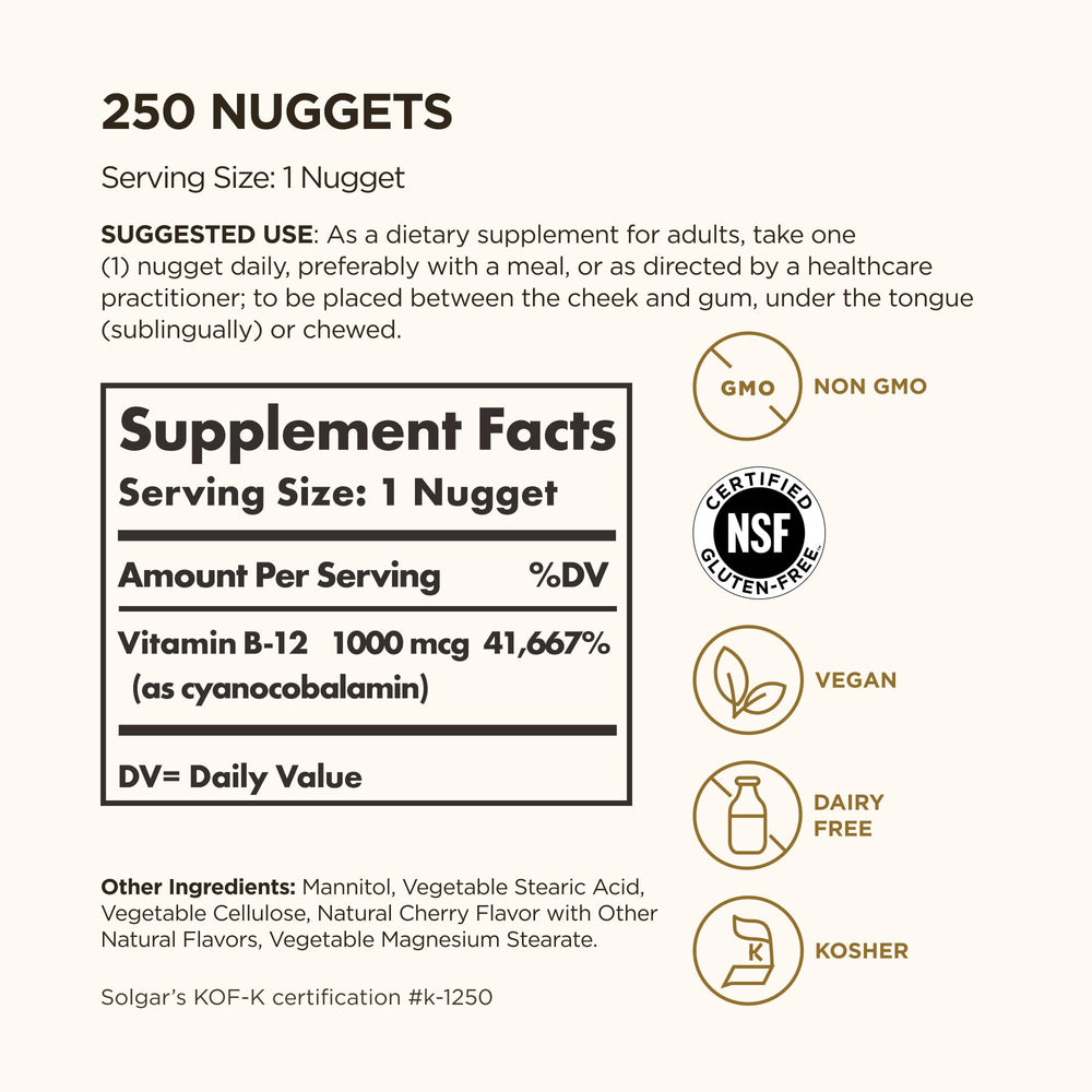 Solgar primer plano del nugget para apreciar textura y facilidad de disolución