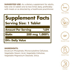 Solgar Biotina 300mcg: detalle de tableta para adherirse a tu día.
