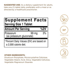 Solgar gluconato de potasio, etiqueta frontal para identificación