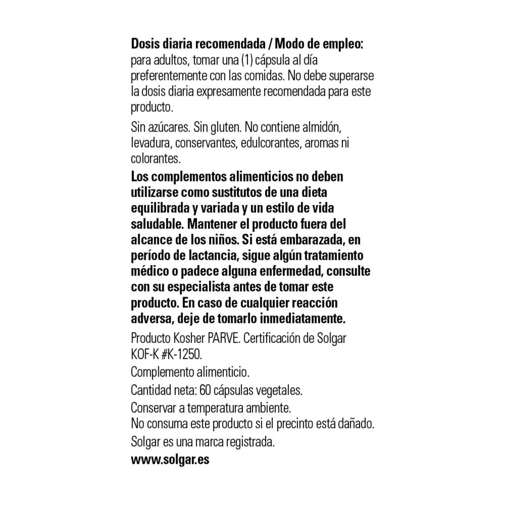 Solgar glutatión reducido 250 mg, botella: etiqueta clara e información de uso