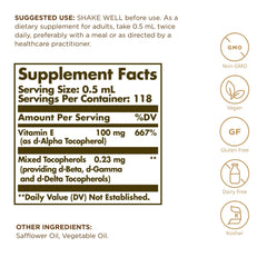 Solgar Liquid Vitamin E cuentagotas en detalle para dosificación precisa