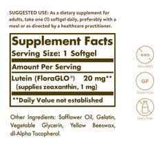 Detalle de textura del softgel Solgar Lutein destacando fácil ingesta