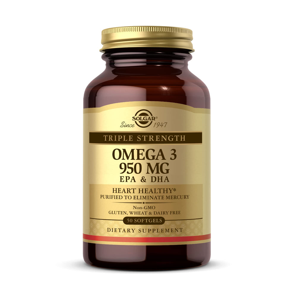 Solgar Omega-3 950 mg - botella frontal, uso diario