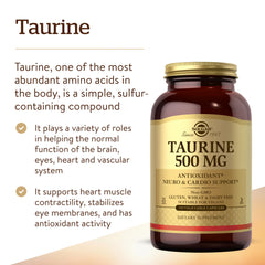 Solgar taurine manos sosteniendo cápsulas resaltando facilidad de uso