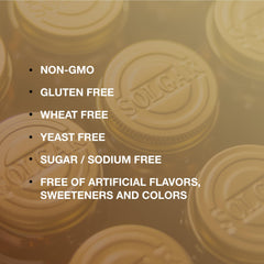 Solgar bottle packaging with amber glass for potency protection.