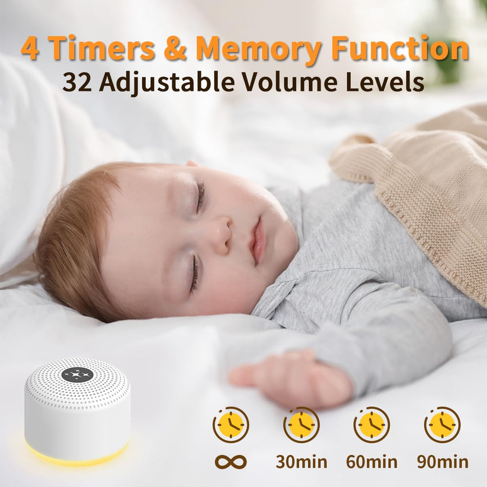 Soothing Sounds en uso sobre mesita junto a cuna, ayuda a establecer rutina nocturna