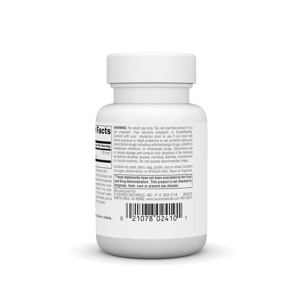 varias tabletas Source Naturals Huperzine A dispuestas para mostrar cantidad del envase
