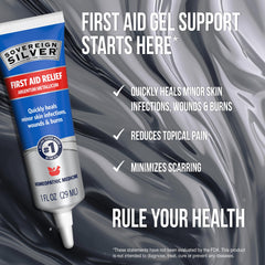 Sovereign Silver gel etiqueta informativa con instrucciones y lista de ingredientes visible
