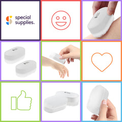 Special Supplies primer plano de cerdas en la mano para sensación táctil suave
