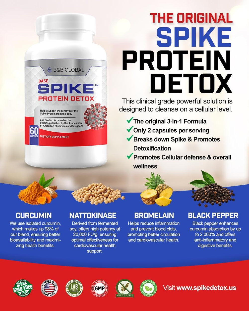 Spike Protein Detox detalle de etiqueta con ingredientes y calidad