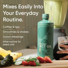 Batido proteico con aceite MCT Sports Research añadido, consistencia cremosa instantánea