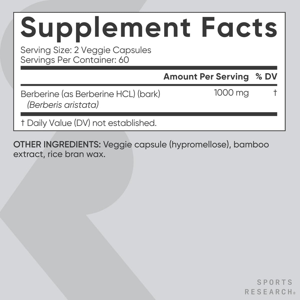 Sports Research etiqueta nutricional clara con ingredientes y pruebas de calidad