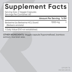 Sports Research etiqueta nutricional clara con ingredientes y pruebas de calidad