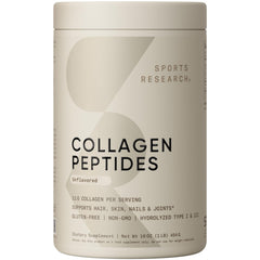 Sports Research envase frontal mostrando 16 oz y sin sabor, fácil identificación