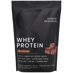Sports Research envase frontal Dutch Chocolate que muestra cantidad y marca, útil para identificación