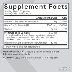 Sports Research etiqueta con ingredientes y dosis clara