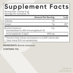 Sports Research etiqueta nutricional detallando ingredientes y pruebas
