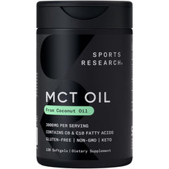 Sports Research frente del envase mostrando 120 softgels y beneficios claros