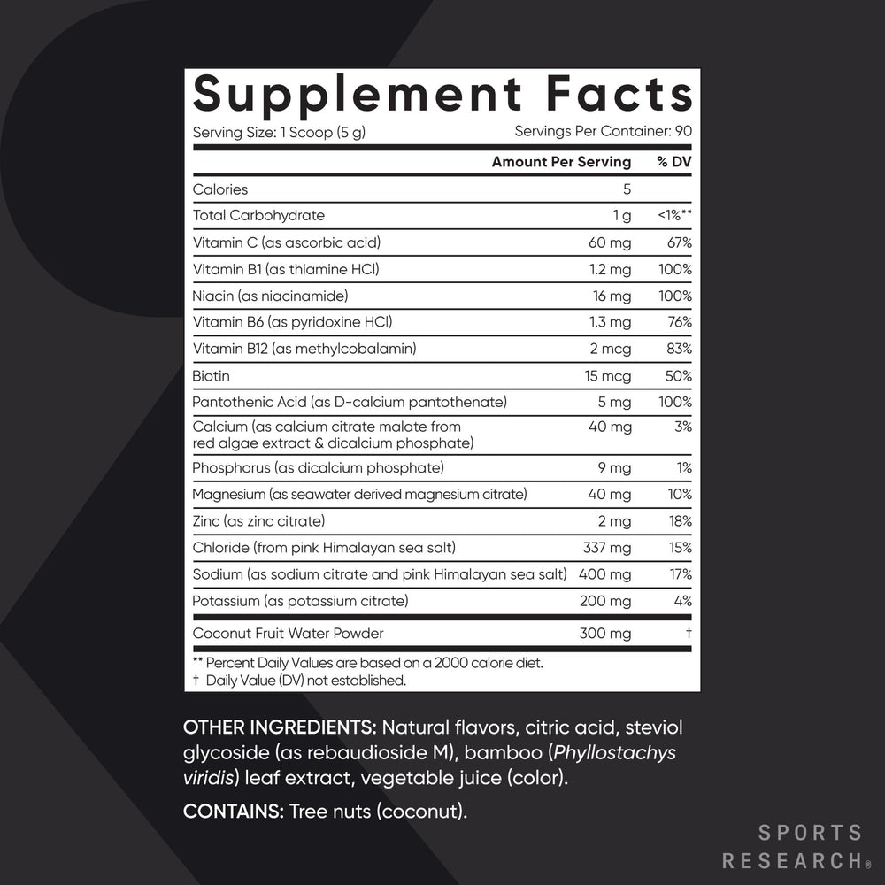 Sports Research lista de ingredientes resaltando minerales traza y vitaminas