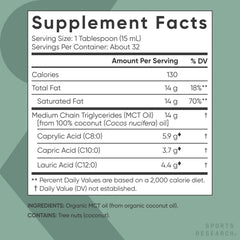 Sports Research cucharada de aceite MCT midiendo porción para dosificación