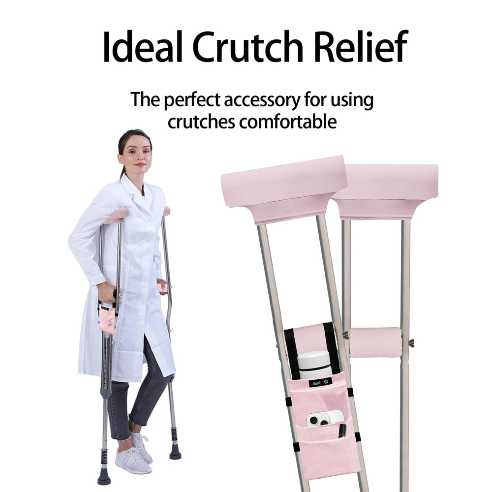 SPRING SEAON usuario con muletas equipado con las fundas, aspecto cómodo y elegante