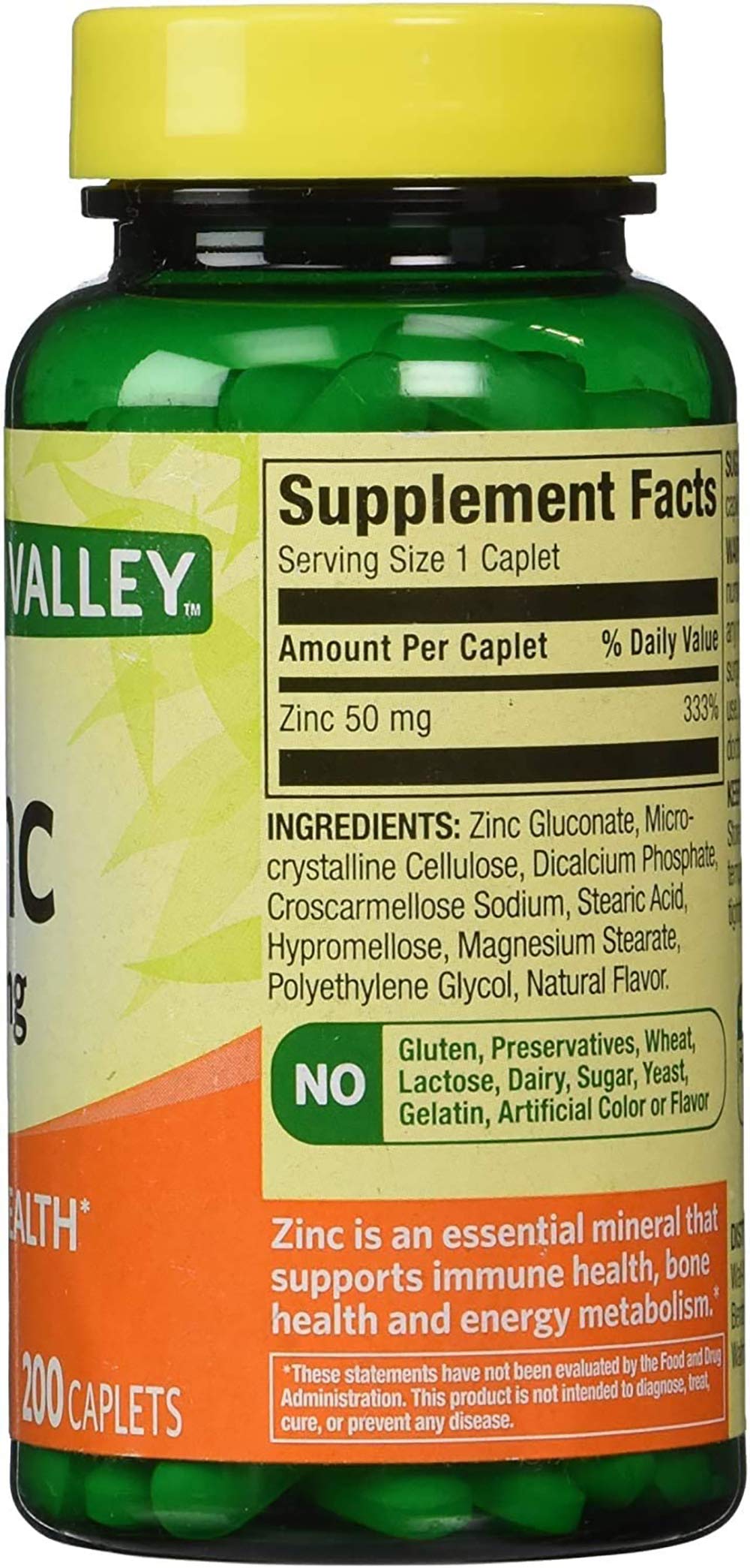 Earth&ME Spring Valley Zinc detalle de etiqueta con información de ingredientes