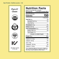 Detalle de etiqueta nutricional Sprout Living Epic Protein informando 20 g de proteína