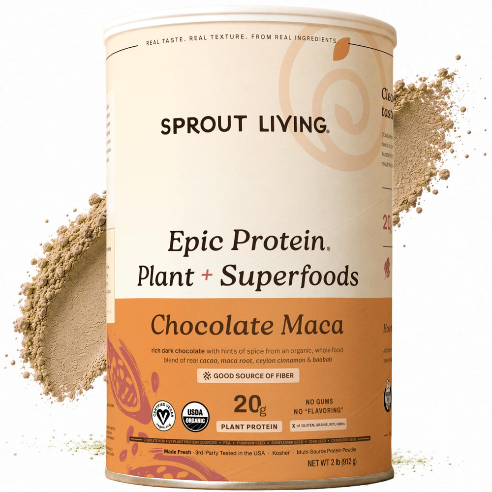 Sprout Living envase frontal mostrando etiqueta y beneficios claros