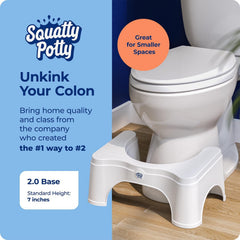 Squatty Potty en uso con pies posicionados, mejora la alineación